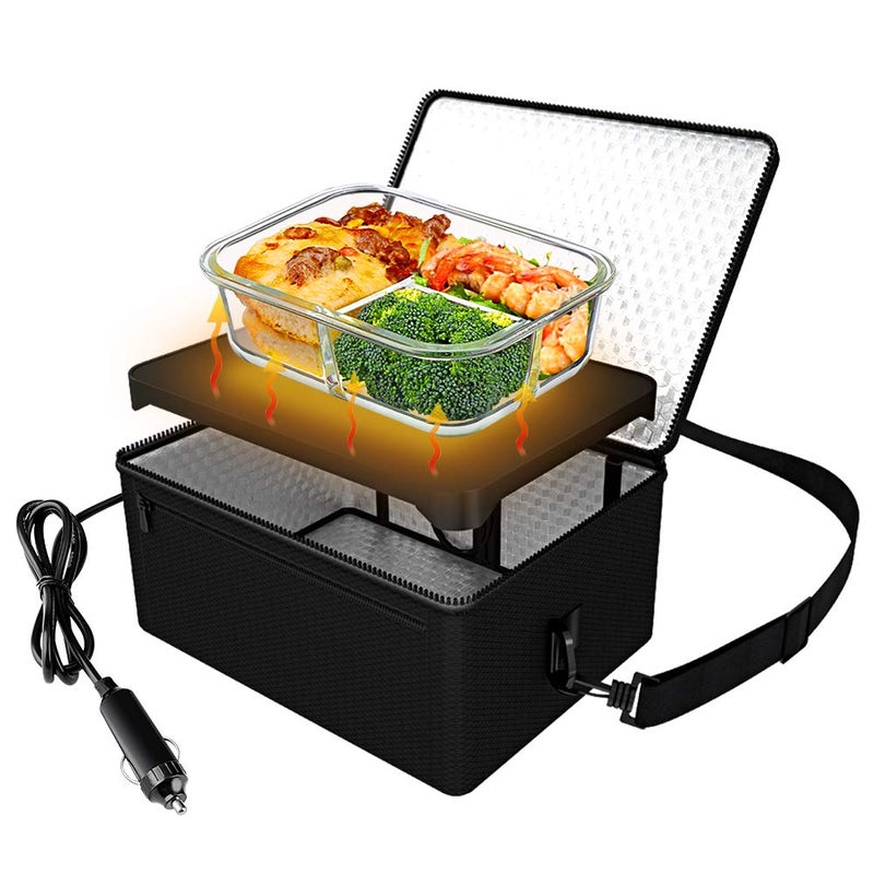 Rottogoon Portable Oven, 12V Car Food Warmer Portable Personal Mini Oven Electric Heated Lunch Box for Meals Reheating & Raw Food Cooking for Road Trip/Camping/Picnic/Family Gathering(Black) - Image 1